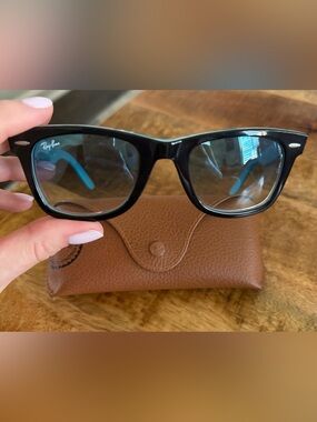 Ray-Ban Black Wayfarer Style Glasses with Teal Temples
